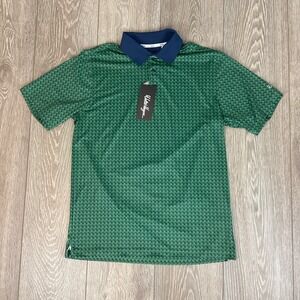 Walter Hagen Polo Shirt Mens Small Olive Green Houndstooth Short Sleeve Collared